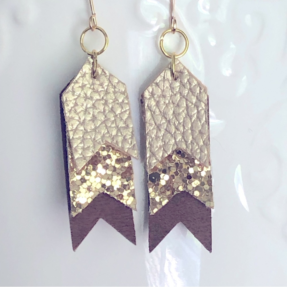 New Faux Leather Dangling Handmade Layered Glitter Sparkling Earrings Arrow Gift